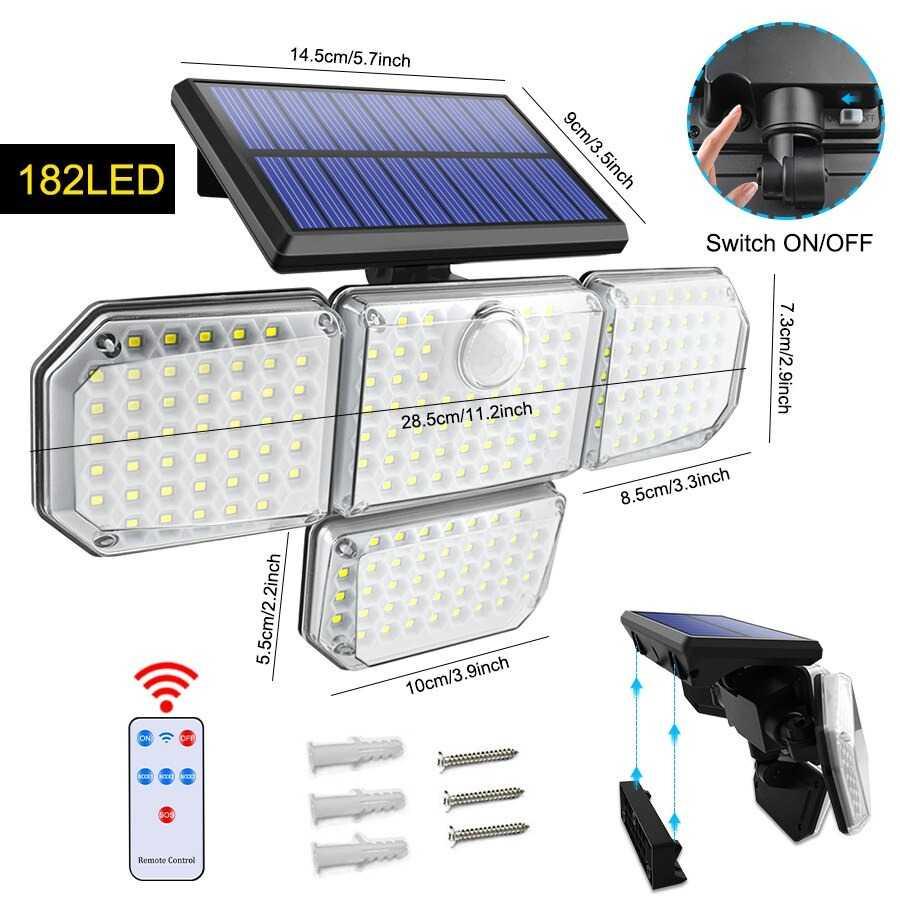 RUOCLN Lampu Solar Motion Sensor Waterproof IP65 182 LED with Remote CN182