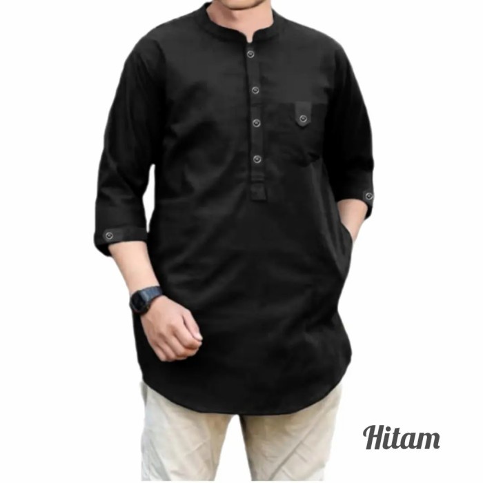 Baju Kemeja QURTA Koko Pria Muslim - Hitam, M(K9J4) baju koko pria terbaru 2023 lengan pendek baju koko pria terbaru 2023 keren original baju koko pria premium putih baju koko pria premium jumbo baju koko pria lengan pendek baju koko pria dewasa terbaru 2