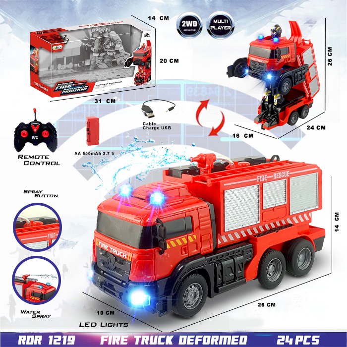 RDR1219 Fire Engine Truck Truk Pemadam Kebakaran RC Transformer Mainan Anak Mobil Remote Control Rad