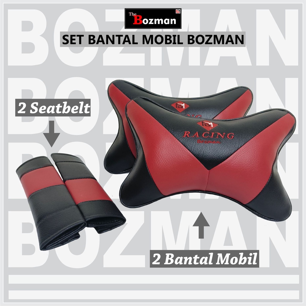 Set Bantal Mobil 2 In 1 Bozman Racing / Headrest Kulit Sintetis