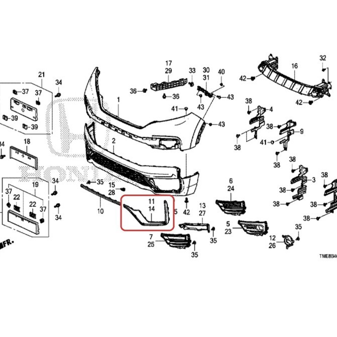 List bemper depan bawah CRV RW turbo facelift 2021-2022 chrome