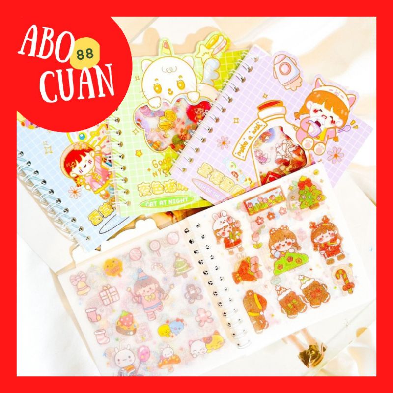 

[COD] Stiker Masu Buku Spiral XTQ-GDK Kecil Sticker Bening Glitter Kartun Korea Lucu Unik