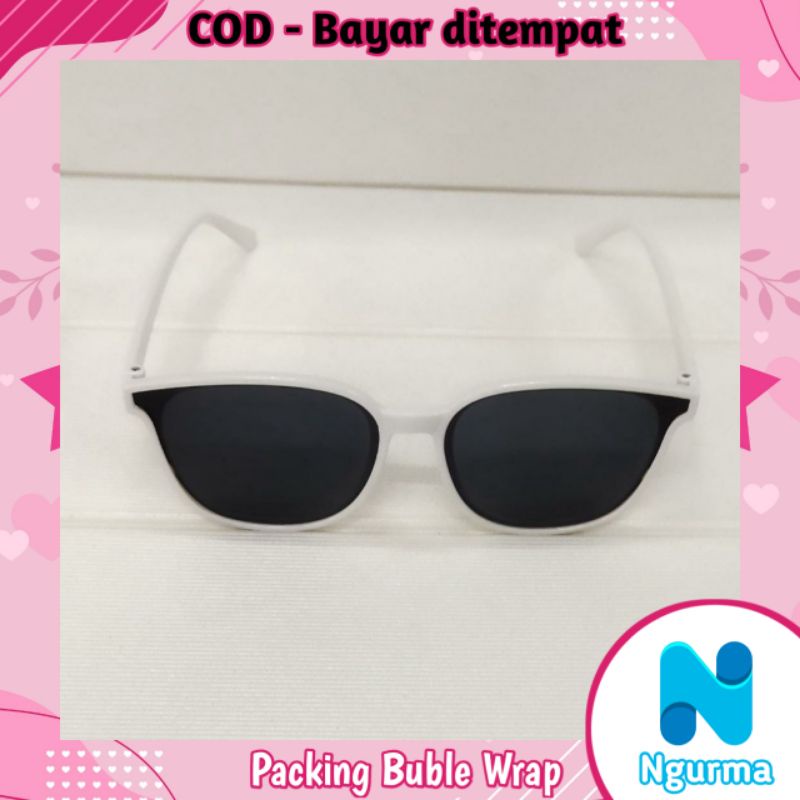 kacamata hitam Korean fashion wanita pria sunglasses kacamata titik tiga-Putih polos