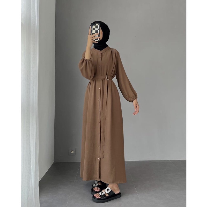 KEYLA GAMIS LEBARAN 2023 MODEL GAMIS TERBARU FULL KANCING CRINKLE AIRFLOW LD 110 // Dress wanita Crinkle Airflow premium LD 110 Kancing Depan Full Hidup Busui Friendly Free Belt Model Terbaru Outfit Lebaran