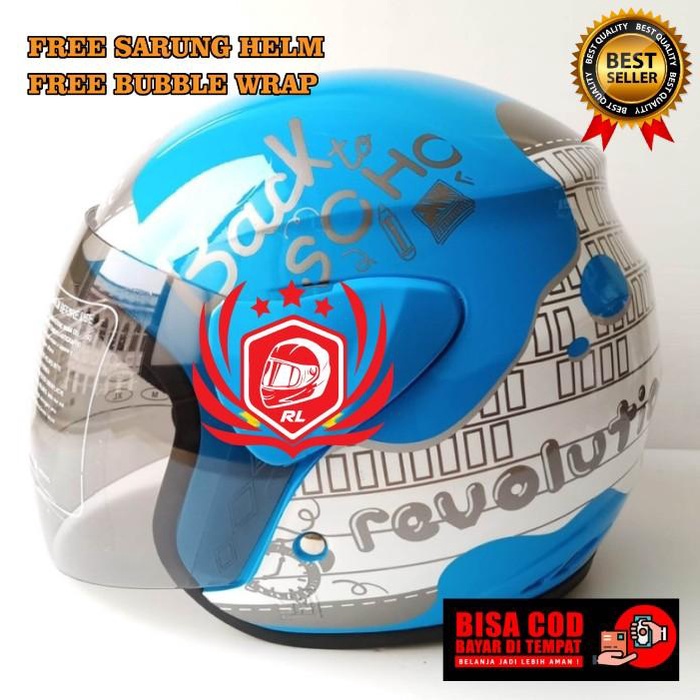 HELM MOTOR HALF FACE EVOLUTION BACK TO SCHOOL BLUE MOTIF GM