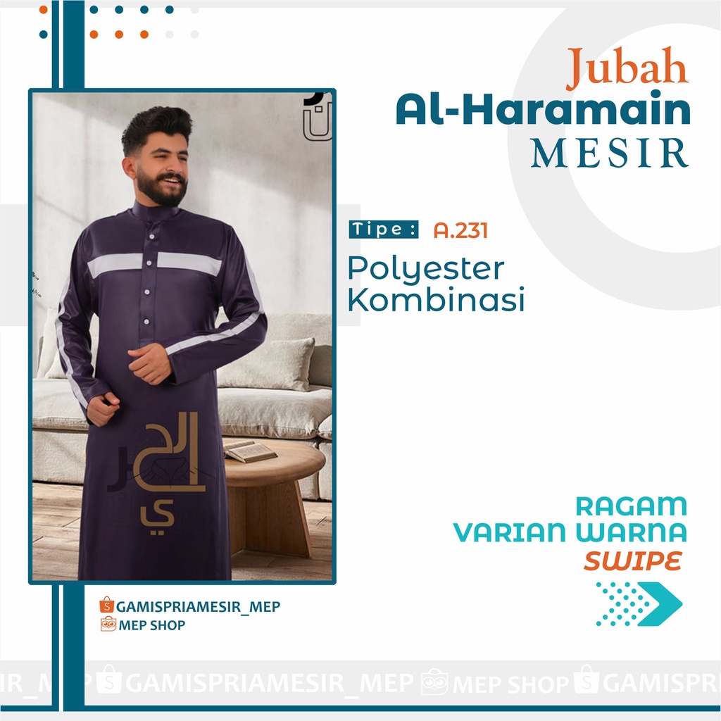 GAMIS PRIA AL HARAMAIN POLYESTER MANSET SALUR IMPORT MESIR ORIGINAL NON VIETNAM SAUDI LOKAL MADINAH 