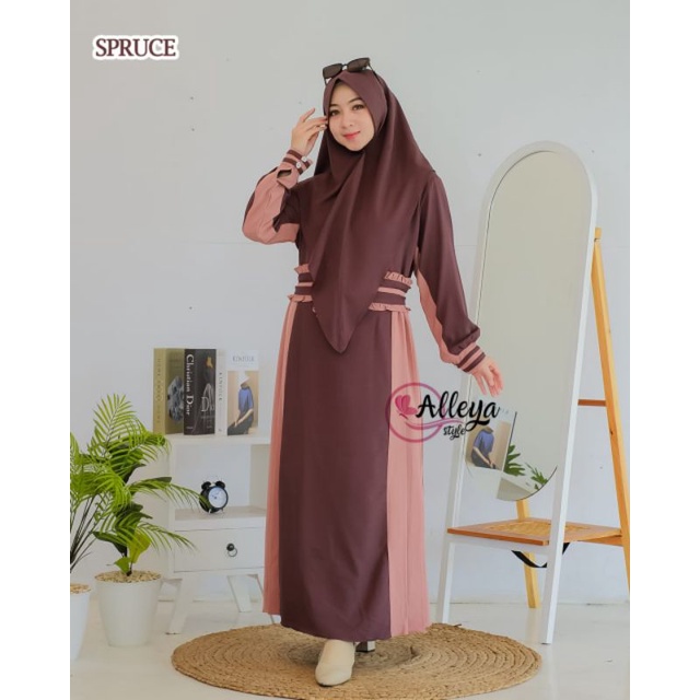 Set Syari Ori Aleya Gamis Set Hijab Khimar Kunyit Ity Crepe Gamis Premium