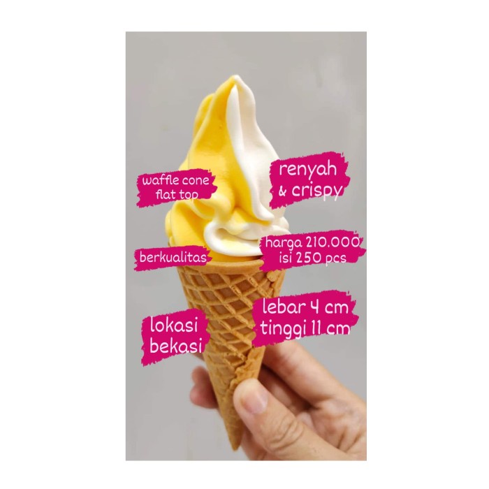 Terlaris Flat Top Sugar Cone Isi 250 Pcs Waffle Ice Cream Cone Es Krim Wafle Es