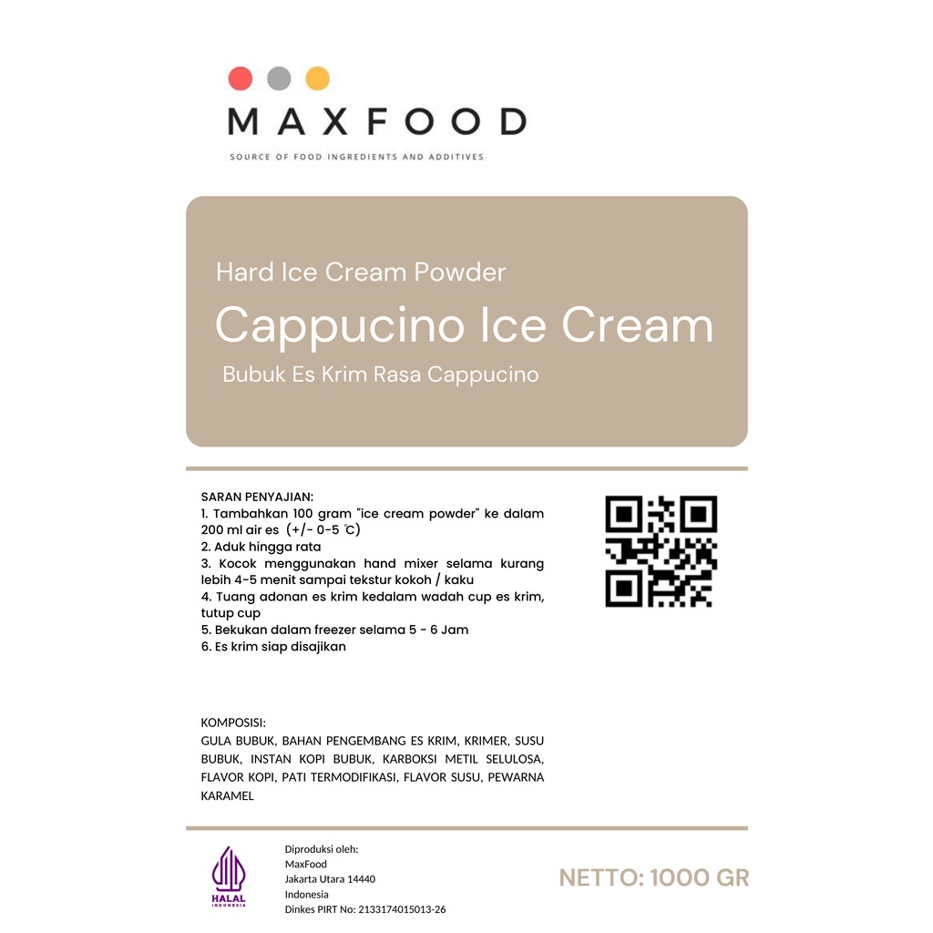 

Cappuccino Ice Cream/ Bubuk Hard Es Krim Capucino/ Bubuk Es Krim Cappucino 1 Kg