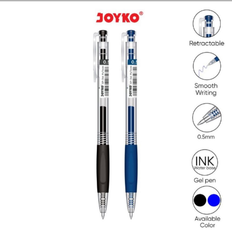 pulpen Gel joyko 0,5 mm GP 346 , hitam &amp; putih