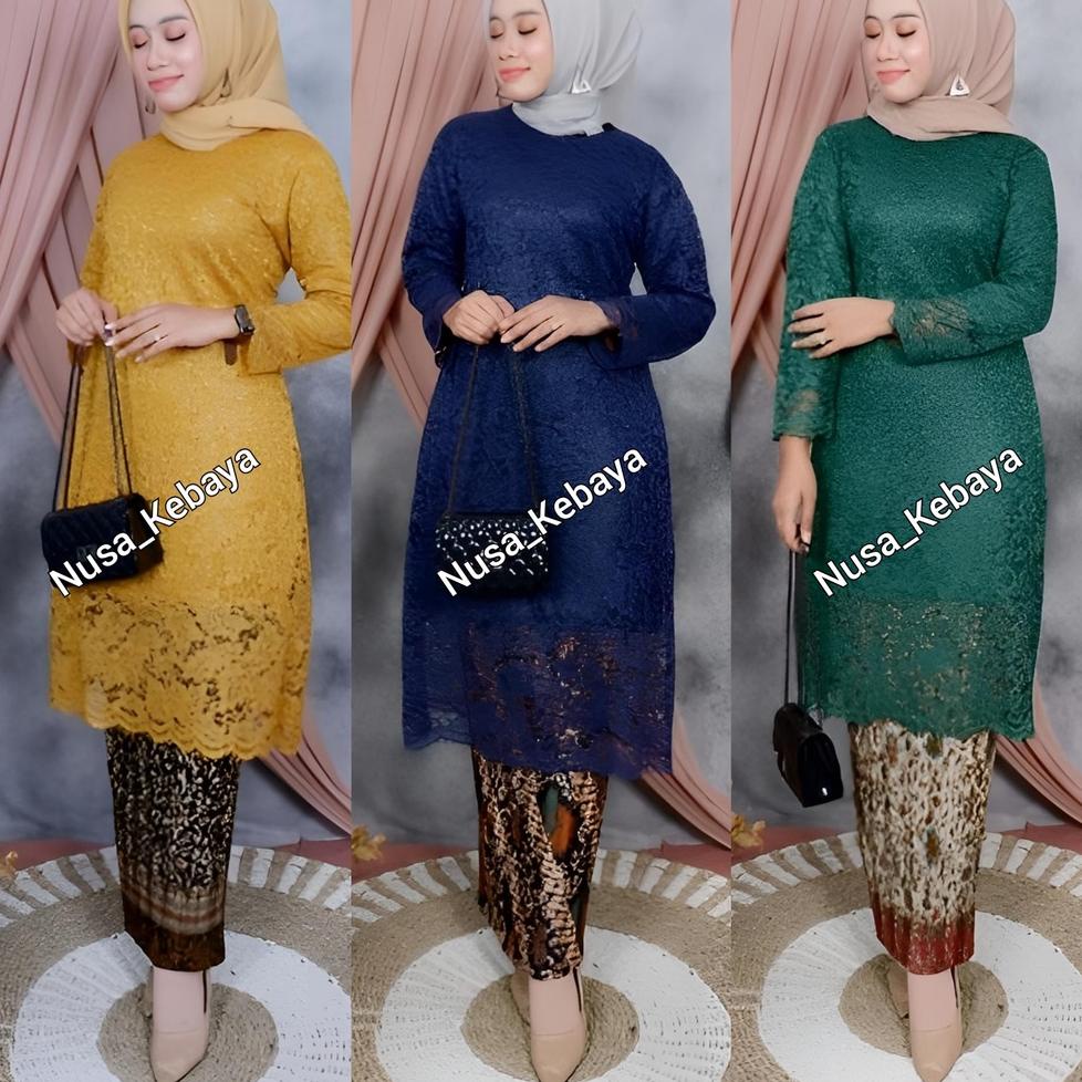 Nusa Kebaya Stelan Kebaya Brukat Kurung / Setelan Kebaya Brukat Tunik / Kebaya Tunik Brukat Dahlia /