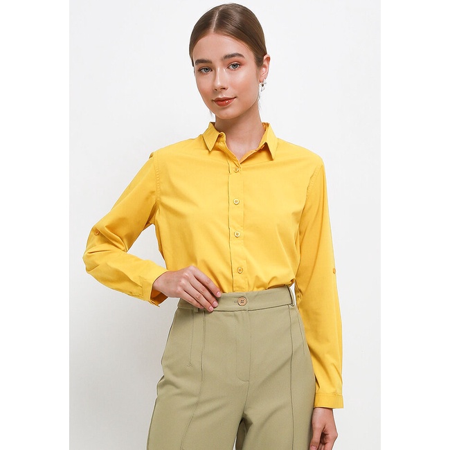 Kemeja Wanita Cardinal Original Vibrant Cewek Basic Poliester Femme Lengan Panjang Perempuan