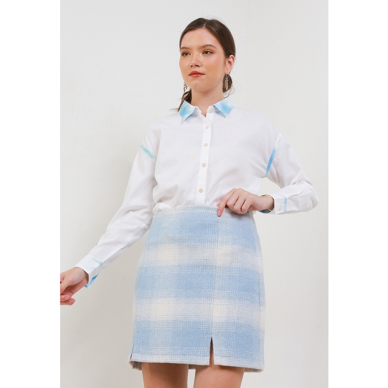 Kemeja Wanita Giordano Original Kombinasi Cewek Casual Chic Katun Women's Linen Shirt Perempuan