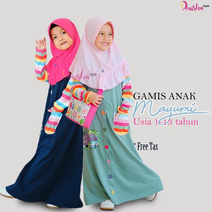 Baju Muslim Gamis Kaos Murah Anak Perempuan Umur 1-13 Tahun Toska