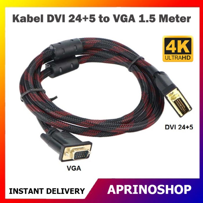Kabel DVI 24+5 to VGA Kabel Serat Jaring DVI to VGA 1.5 Meter