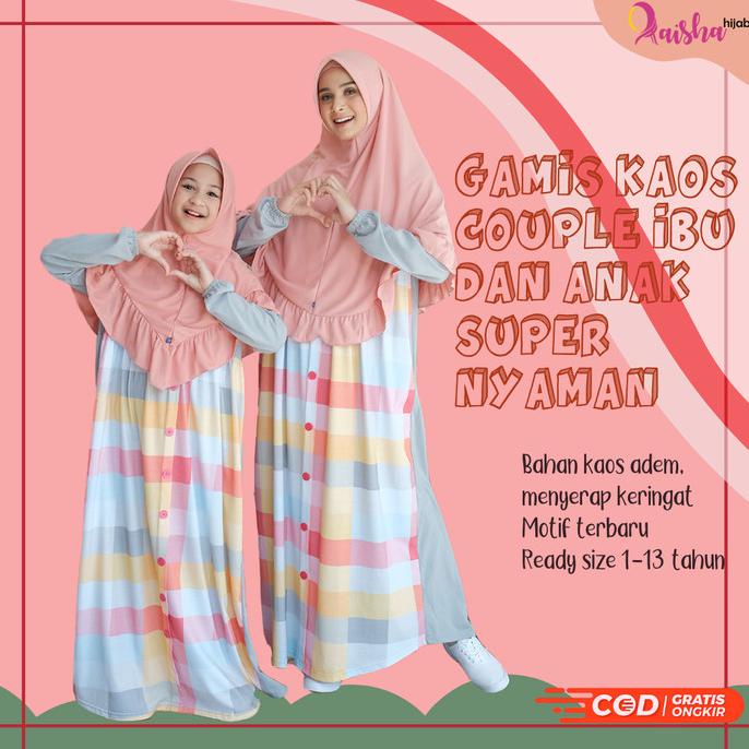 Gamis Kaos Couple Ibu Dan Anak Perempuan Umur1-13Tahun Motif Kombinasi