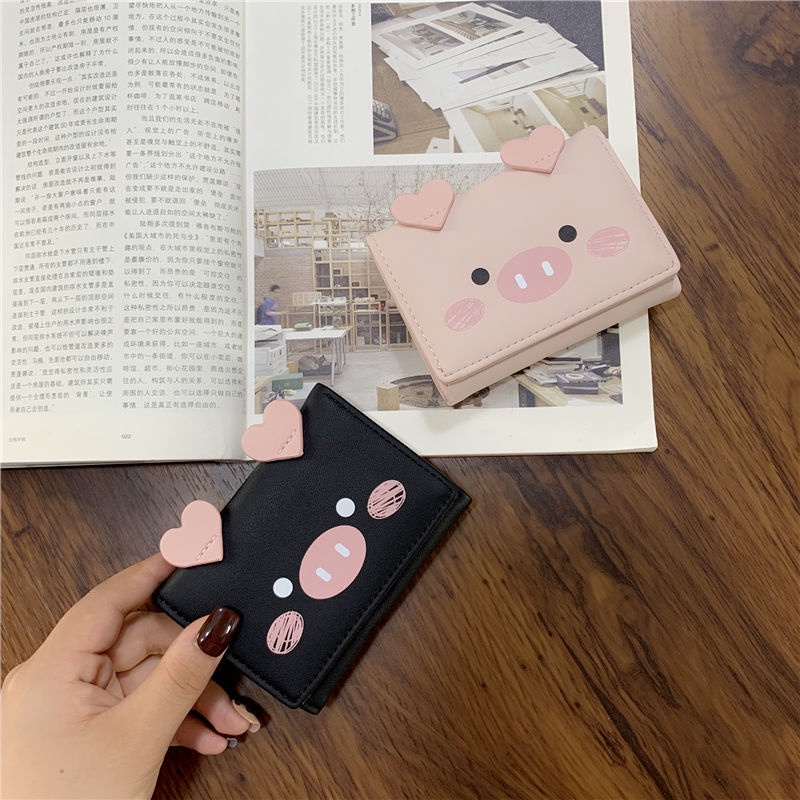 Sera pig coin purse 2023 ins girl student cute cartoon simple short wallet card bag