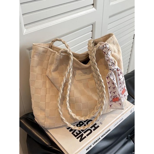 Sera baru berkapasitas besar tas wanita kasual all-match kanvas tas bahu ceruk berkualitas tinggi kelas tekstur tas jinjing komuter