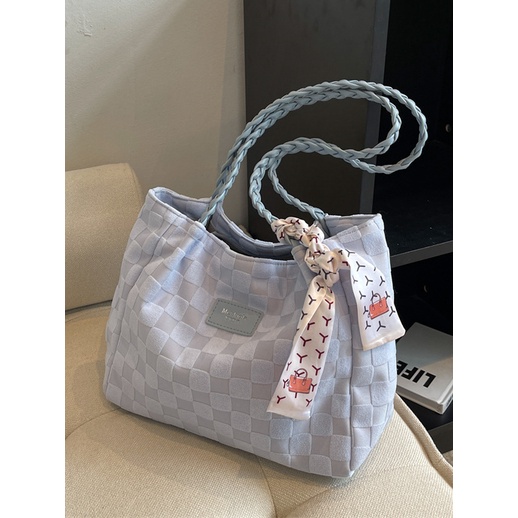 Sera baru berkapasitas besar tas wanita kasual all-match kanvas tas bahu ceruk berkualitas tinggi kelas tekstur tas jinjing komuter