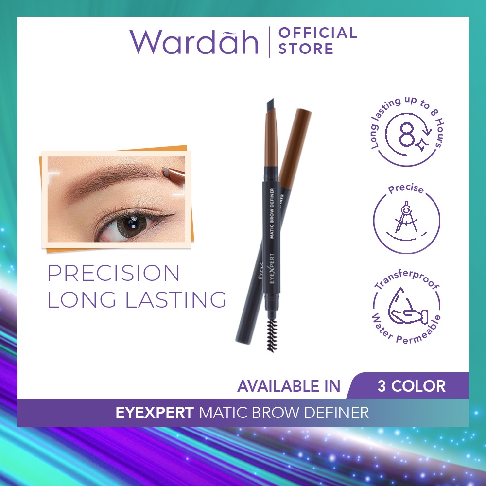 Wardah EyeXpert Matic Brow Definer - Pensil Alis Anti Air dan Tahan Lama Hingga 8 Jam - Mudah Digunakan dengan Teksur Powdery - Wudhu Friendly