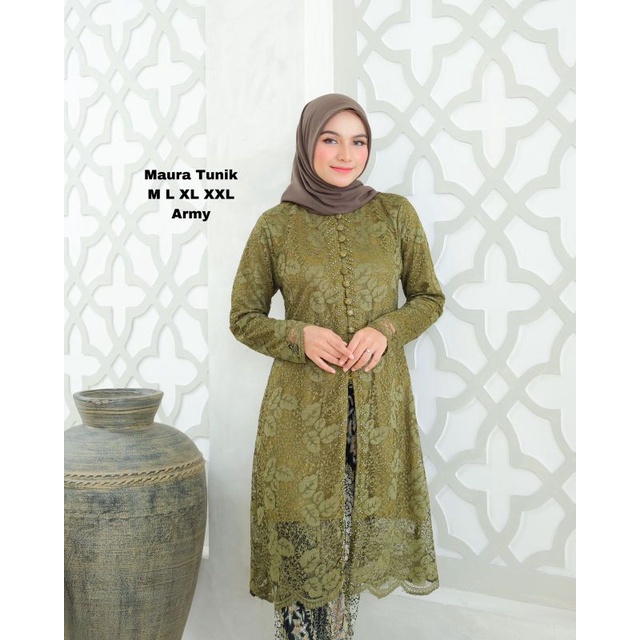 Tunik Brokat Maura Kancing Seribu Kombinasi Payet Mutiara Terbaru / Tunik Wisuda / Set Kebaya Wanita / Kebaya Brokat / Set Kebaya Kondangan / Kebaya