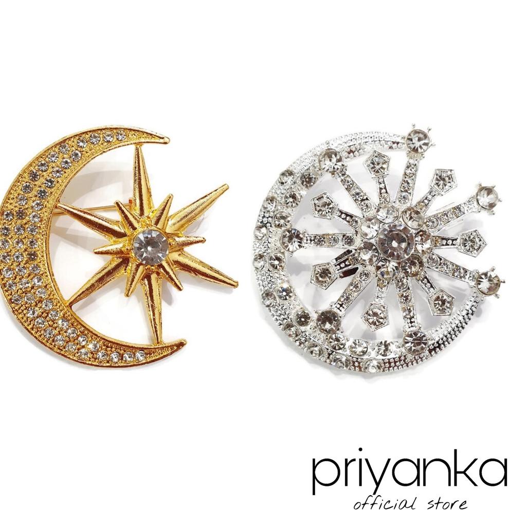 8.8 Bros Dada Tanjak Bulan Sabit/Bros Bulan Bintang/Bros Kristal Korea/Bros Mewah Murah Grosir