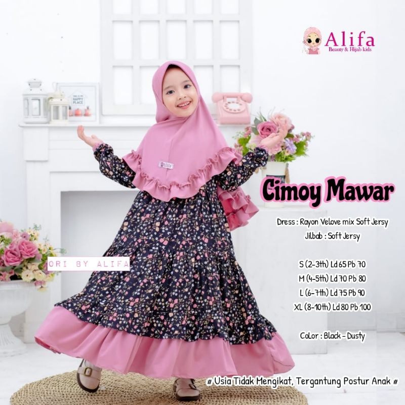 Cimoy Mawar kids by ALIFA Free hijab || Cimoy Pelangi Kids Set by Alifa