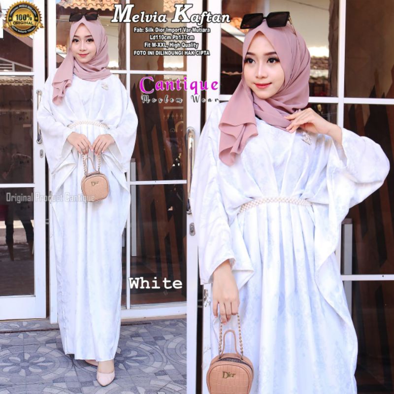KAFTAN PROMO WANITA LEBARAN 2023 MEWAH ELEGAN MURAH PUTIH REMAJA JUMBO DIOR SILK PREMIUM TERBARU TER