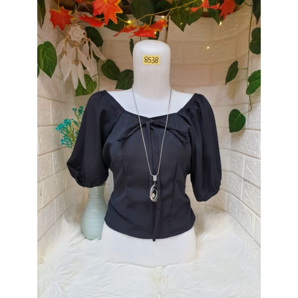 blouse atasan baju crop top pinggang karet pita
