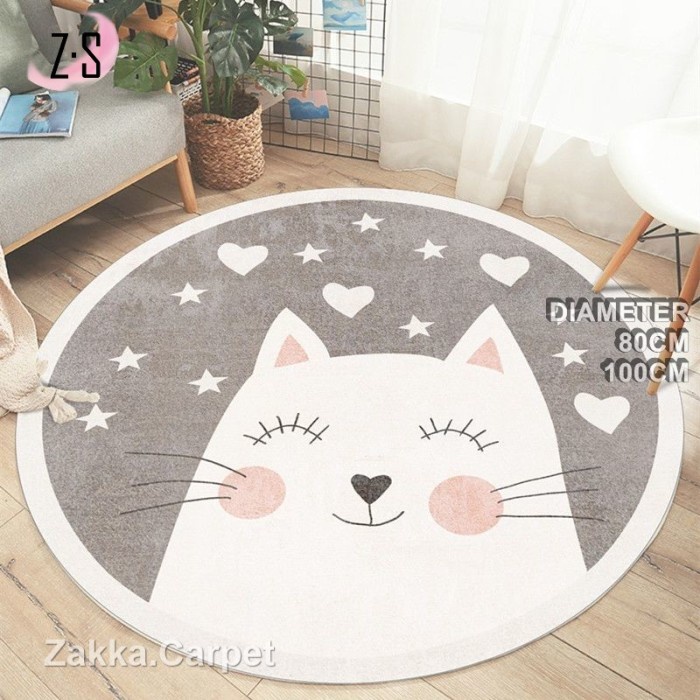 Karpet Bulu Bulat Polyster 80Cm Karpet Kamar Estetik