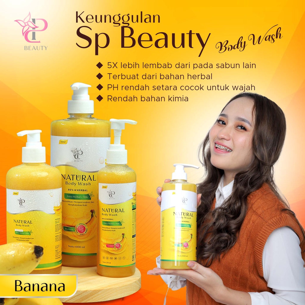 Sp Beauty Body Wash sabun cair herbal 500ml Extra banana vitamin C. A &amp; Collagen. - Sabun mandi cair pemutih badan sabun cair pemutih .sabun cair herbal banana 500ml