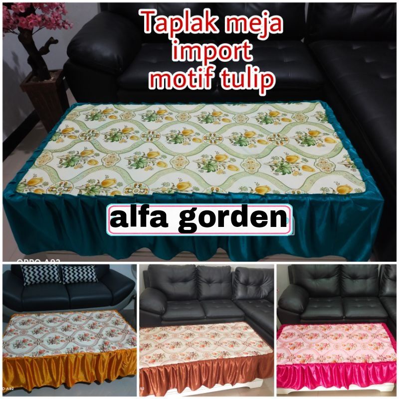 TAPLAK MEJA RUANG TAMU BLACKOUT KOTAK MOTIF BUNGA TULIP RUMBAI PERSEGI PANJANG MURAH/taplak meja tam