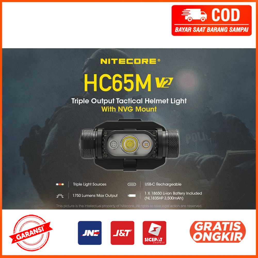 NITECORE Headlamp Senter Kepala LED Cool White 3500mAh - HC65M V2