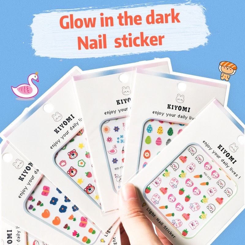 kiyomi glow in the dark nail sticker kuku anak cartoon luminous sticker nail art