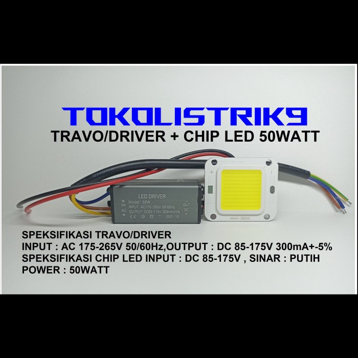 lampu led DRIVER LED 50W + MATA LAMPU LED 50WA / TRAVO LED 50W + CHIP LED 50W - CHIP LED PUTIH(X0M0)