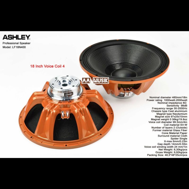 SPEAKER COMPONENT ASHLEY LF18N400 18 INCH VC 4 INCH ORIGINAL LF 18N400