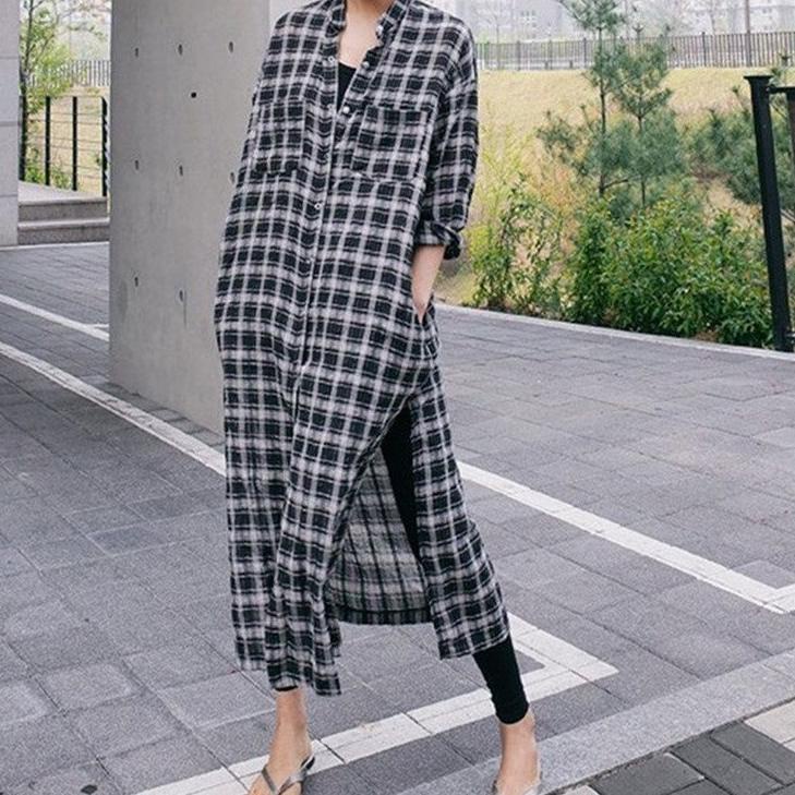 9238 Baju Long Outer cardigan luaran kotak hitam Korean style wanita import baju auter outer kardiga