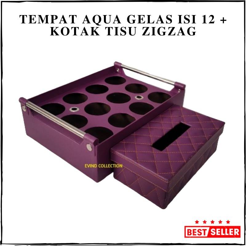 Tempat Aqua Gelas Isi 12 Cup + Tempat Tisu Zigzag Kulit Sintetis