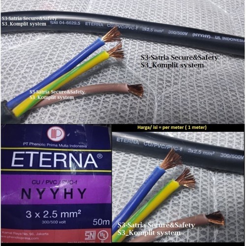 [Per Meter] ETERNA NYYHY 3 x 2.5mm / Kabel Serabut isi 3 Hitam 3x2.5mm