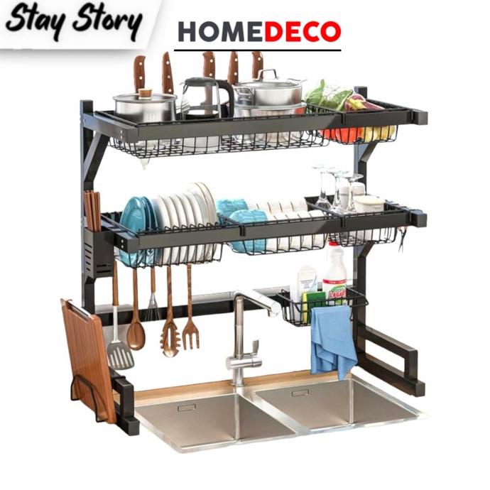 Rak Piring Wastafel 2 Susun 85 cm Cuci Piring Stainless