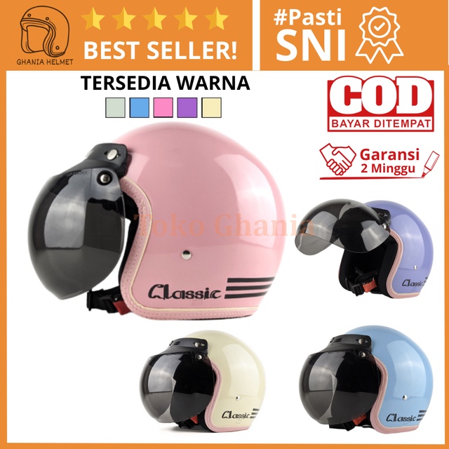 BPT Helmet Helm Bogo List Kulit Pink Dewasa Wanita Cewek Hijab Jumbo Ukuran L XL XXL Free Aksesoris 