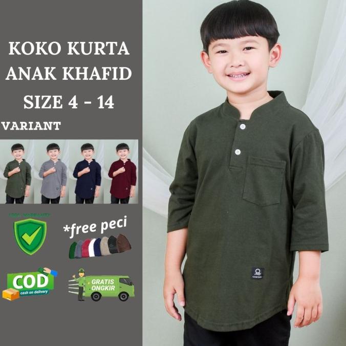 Koko Anak 4 sd 14 Tanggung/Kaos Kurta 3/4 Baju Muslim Anak Khafid Kids
