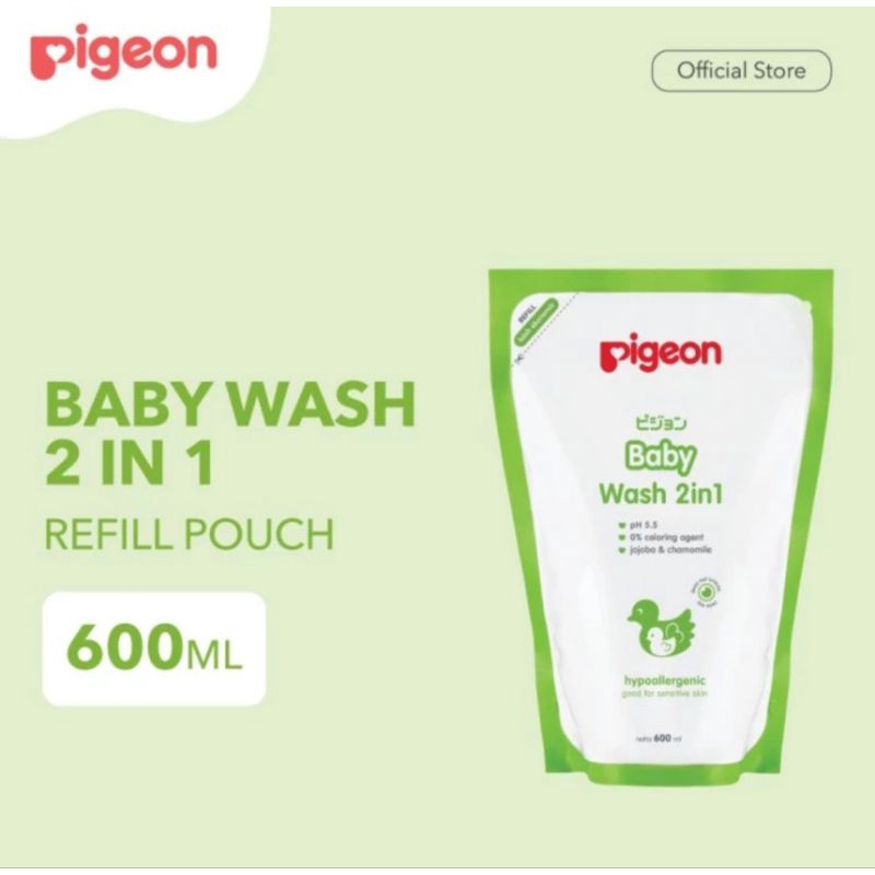 Pigeon Sabun Cair BaBy Wash 2in1 Sabun Mandi Bayi 2in1 Sabun Shampoo Bayi 600ml 600 ml refill