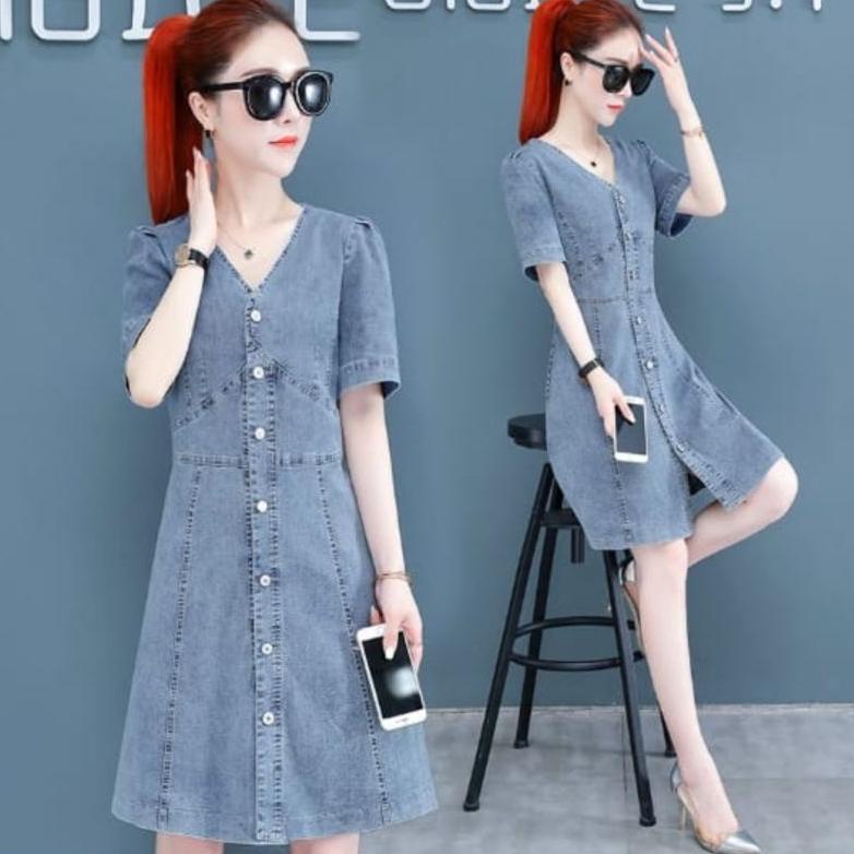 COD DRESS JEANS WANITA LENGAN PENDEK ,.