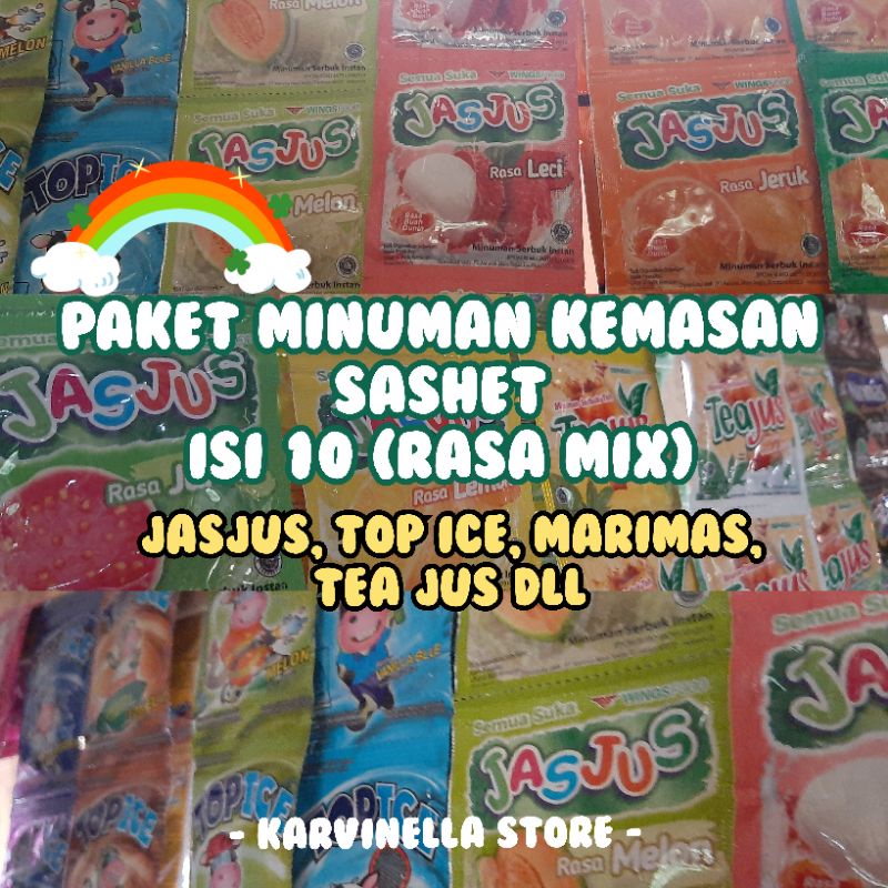 

Minuman Sashet Mix Rasa isi 10 pcs/ mix random 10 rasa / Marimas, Tea Jus, Jasjus, Topice dll