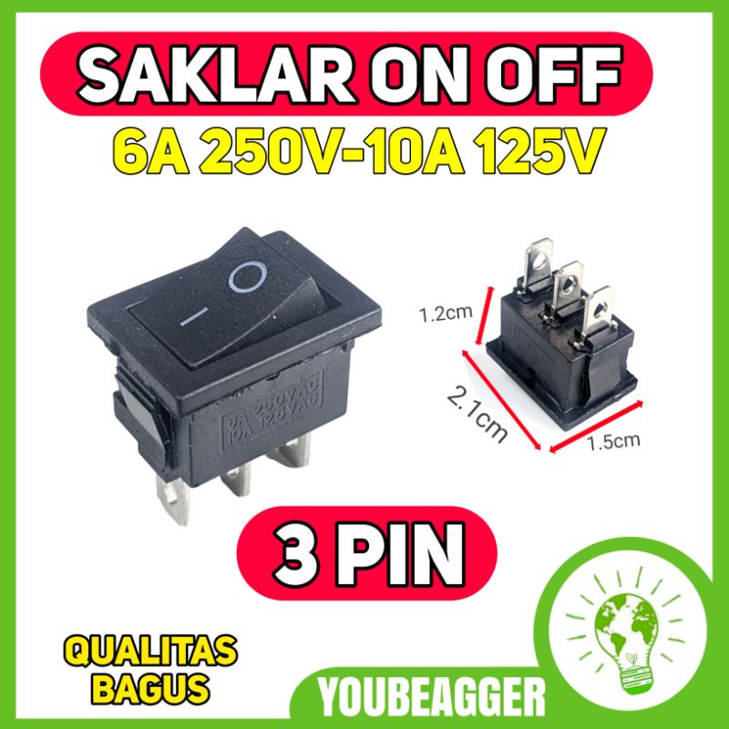 Switch on off 3 pin saklar on off 6A 250v-10A 125V