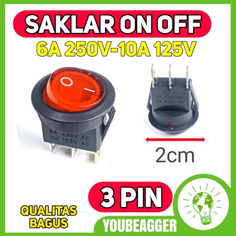 Switch on off bulat 3 pin LED saklar on off 6A 250v-10A 125V