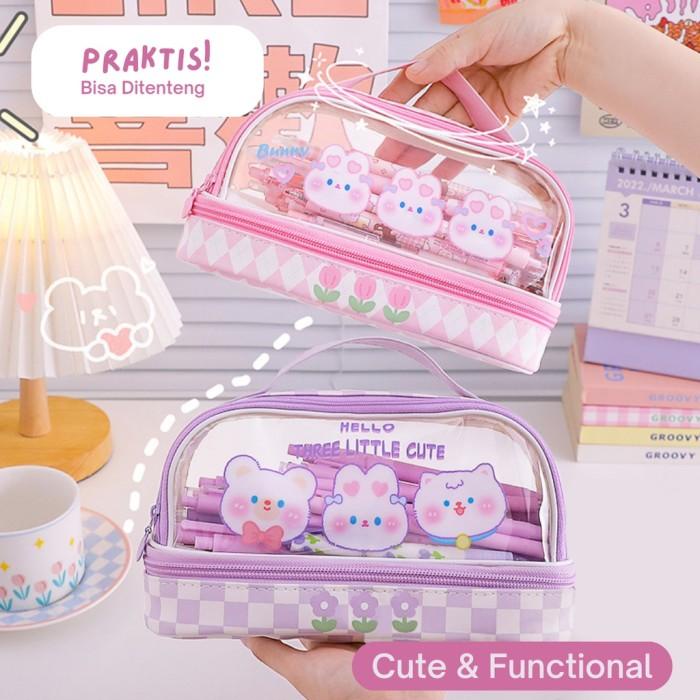 

Kotak pena lucu tempat pensil kawaii dual slot wadah pensil lucu kawai