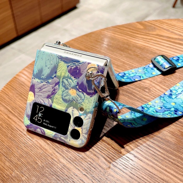 Terlaris Sling Case Bunga Samsung Z Flip 3 4 5G Lanyard Casing Tali Panjang