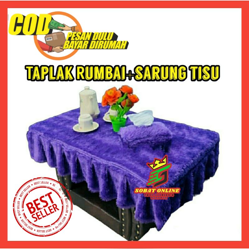 Taplak meja bulu rumbai / Taplak meja bulu rumbai + sarung tisu / Taplak meja rumbai bulu / Taplak m